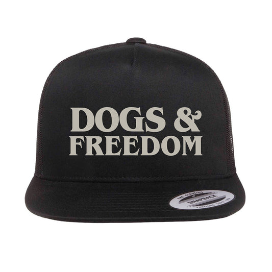Dogs & Freedom Black -Embroidered 5 Panel Snap Back Trucker Hat