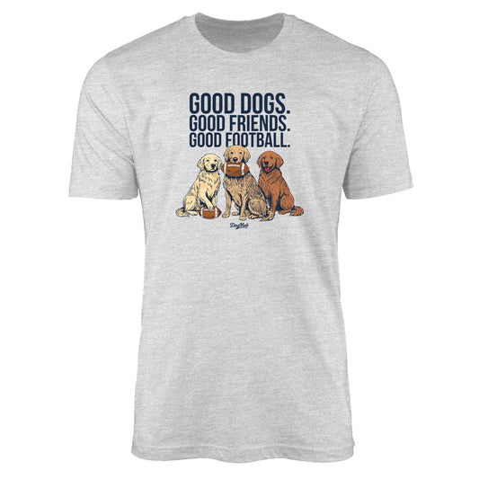 Good Dogs. Good Friends. Good Football. Premium Tee Heather Grey